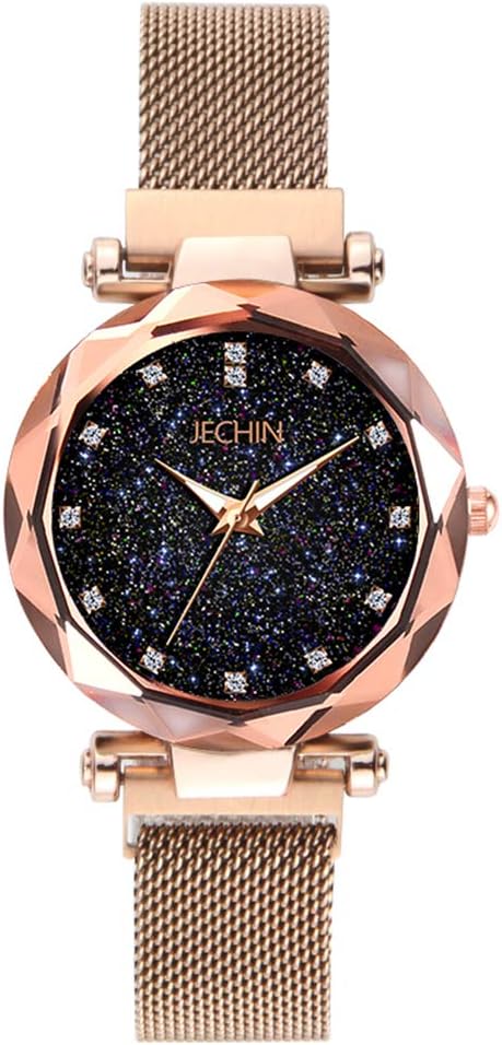 Jechin Fashion Women's Starry Sky Watch Magnetic Buckle Bracelet Dress Watches (1295 Rose Gold)