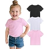 ZUEMET 3 Pack Baby Girls Short Sleeve T-Shirts Infant Soft Cotton Tee Toddler Girl Clothes Size 18M-5T