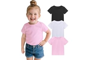 ZUEMET 3 Pack Baby Girls Short Sleeve T-Shirts Infant Soft Cotton Tee Toddler Girl Clothes Size 18M-5T