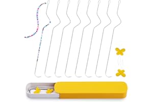 GarfxG 8 PCS Beading Needles-7.48 Inches Stainless Bead Spinner Needles, Big Eye Curved Beading Needles for Jewelry Making with 2pcs Threaders (Ergonomic Arc Design)