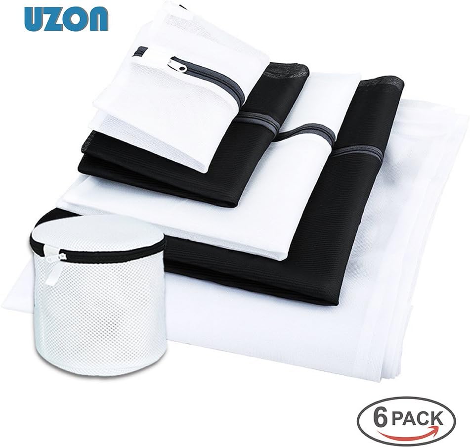 [6 Pack]Mesh Laundry Bags, UZON Reusable Mesh Zippered laundry washing bags for machine washing Delicates,Lingerie,Bra,Underwear,Blouse,Hosiery,Stocks and Tights (2* Small, 2* Medium, 1*Large, 1*Bra)