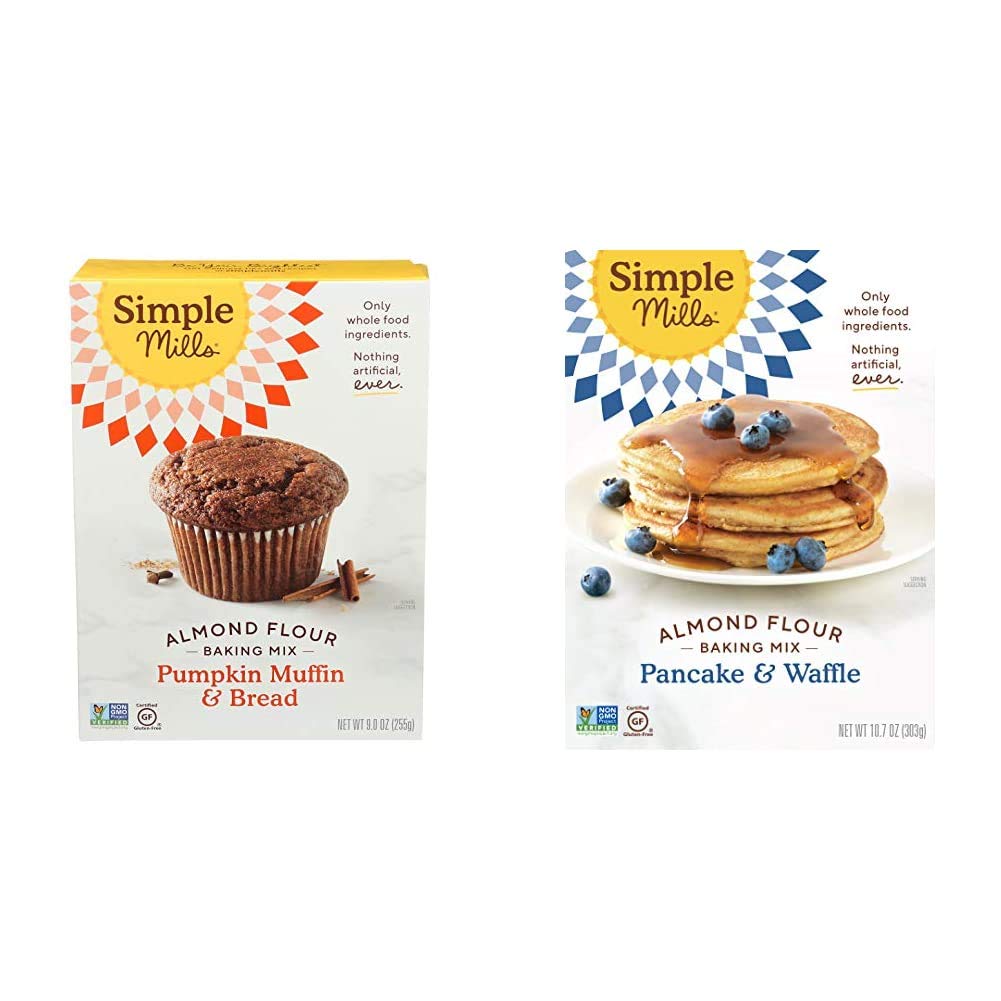 Simple Mills Almond Flour Baking Mix, Gluten Free Pumpkin Bread Mix, Muffin pan ready, Made with whole foods & Almond Flour Pancake Mix & Waffle Mix, Gluten Free, Made with whole foods