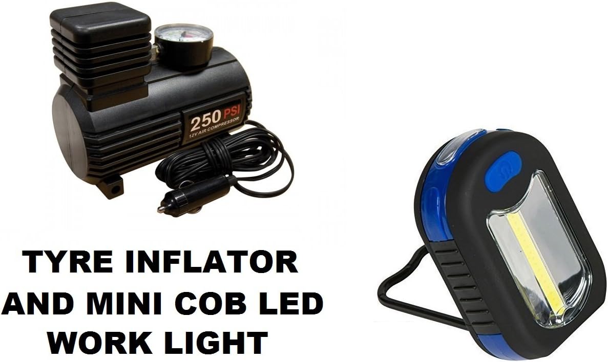 12 Volt Car Tyre Inflator / Compressor With Gauge SWAC1 & COB LED Work Light