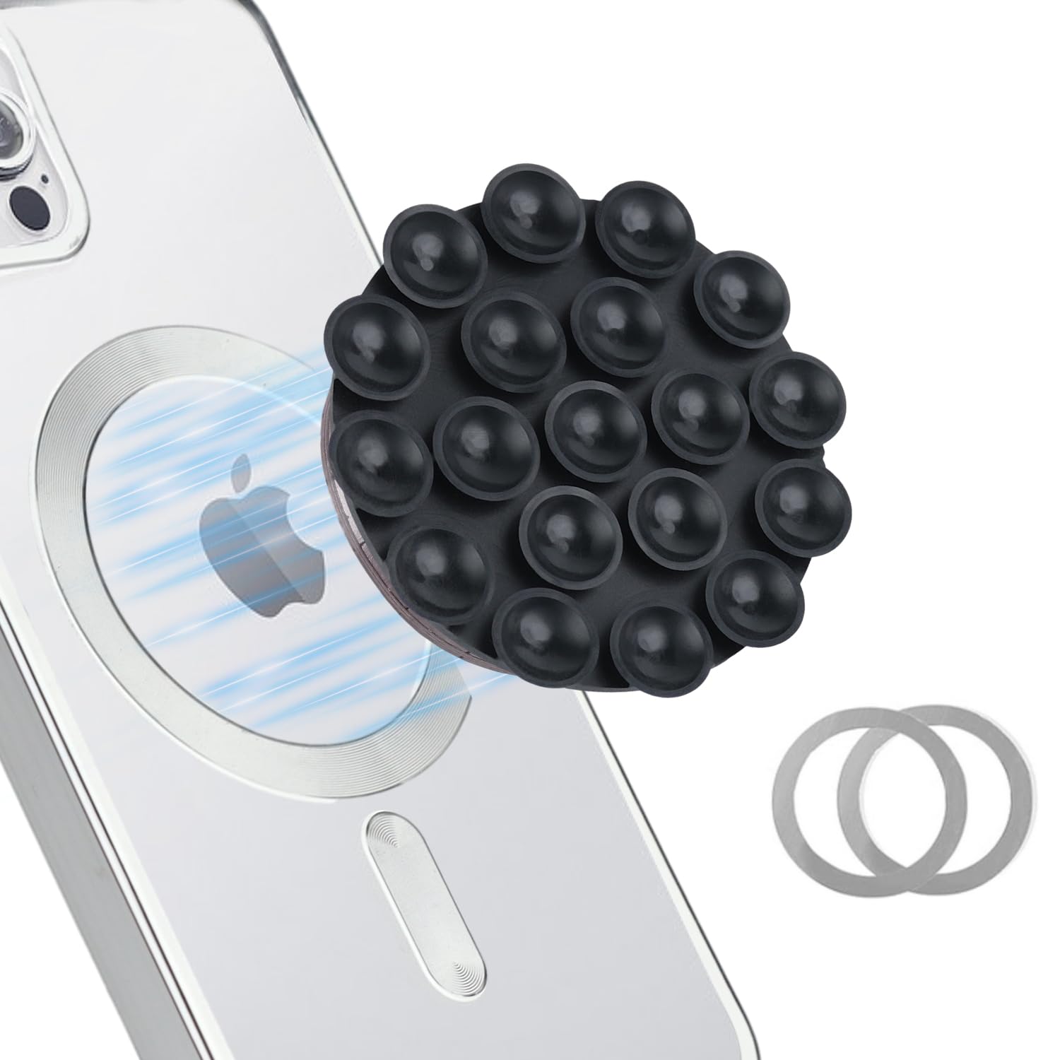 NTidea Silicone Suction Phone Case Magnetic Phone Mount, Silicon Hands-Free Phone Accessory for iPhone and Android, Mirror Shower Phone Holder, Tiktok Videos and Selfies, Black