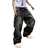 SHENHE Men's Wide Leg Jeans Vintage Baggy Jeans Casual Loose Fit Denim Pants with Pockets