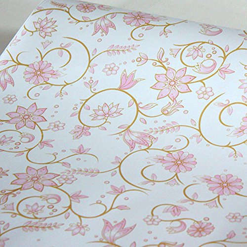 SimpleLife4U Pink Floral SelfAdhesive Shelf Liner Removable Tabletop