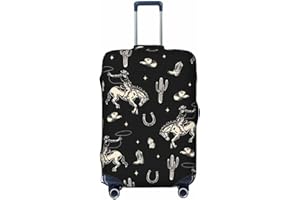 Western Cactus Cowboy Boho Luggage Cover Suitcase Protector Elastic Anti-Scratch Stretch Baggage Covers Travel Sleeve, Black,