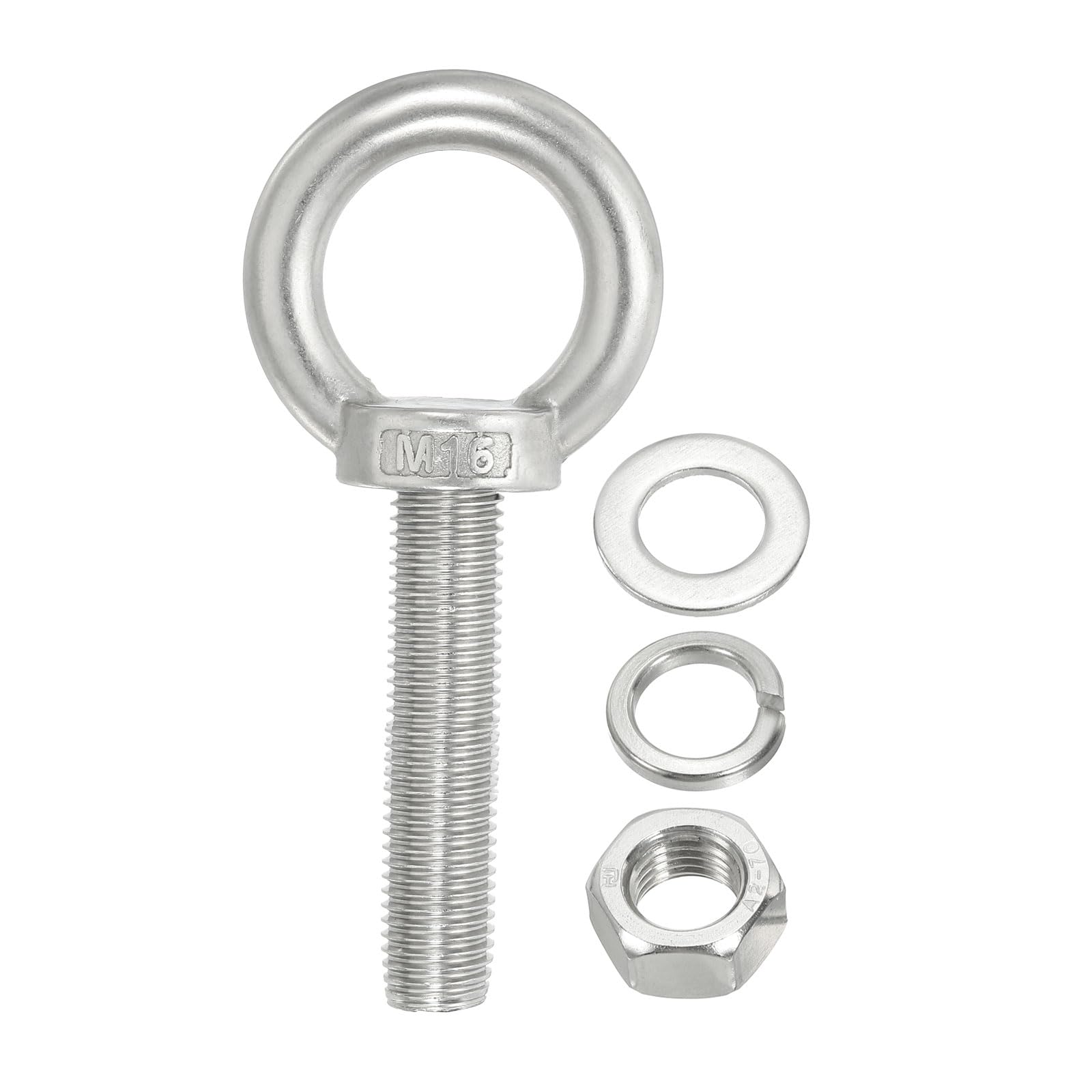 PATIKIL M16 x 70mm Lifting Shoulder Eye Bolt, 304 Stainless Steel Lifting Ring Threaded Eyebolt with Nuts Washers for Hanging Hammocks Articles