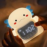 Yiliaw Axolotl Alarm Clock with Night Light for Kids, 7 RGB Color Cute Alarm Clocks for Bedrooms Ok to Wake Clocks, Silicone Animal Tabletop Lamp for Teen Girls Boys, White