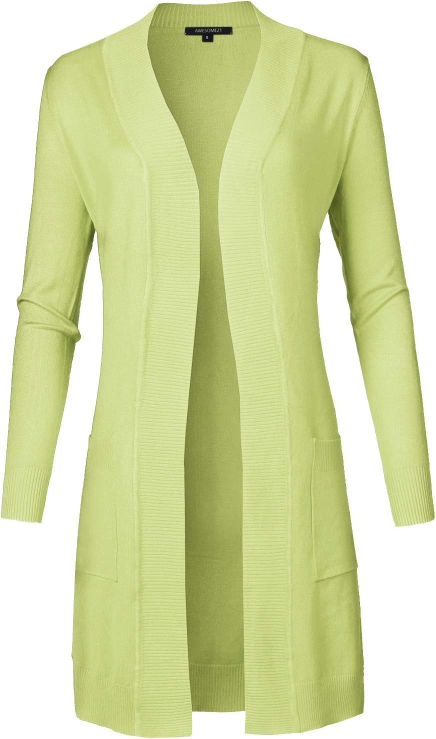 Women's Solid Soft Stretch Long-Line Long Sleeve Open Front Knit Cardigan