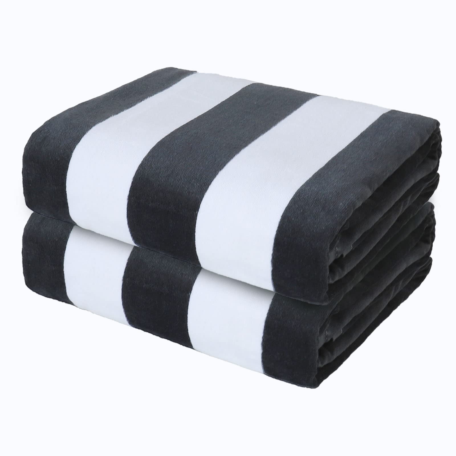 Photo 1 of Exclusivo Mezcla 2 Pack Cotton Oversized 35x70 Inches Cabana Stripe Beach Towels, Super Absorbent Soft Plush Pool Bath Towel (Charcoal Grey)