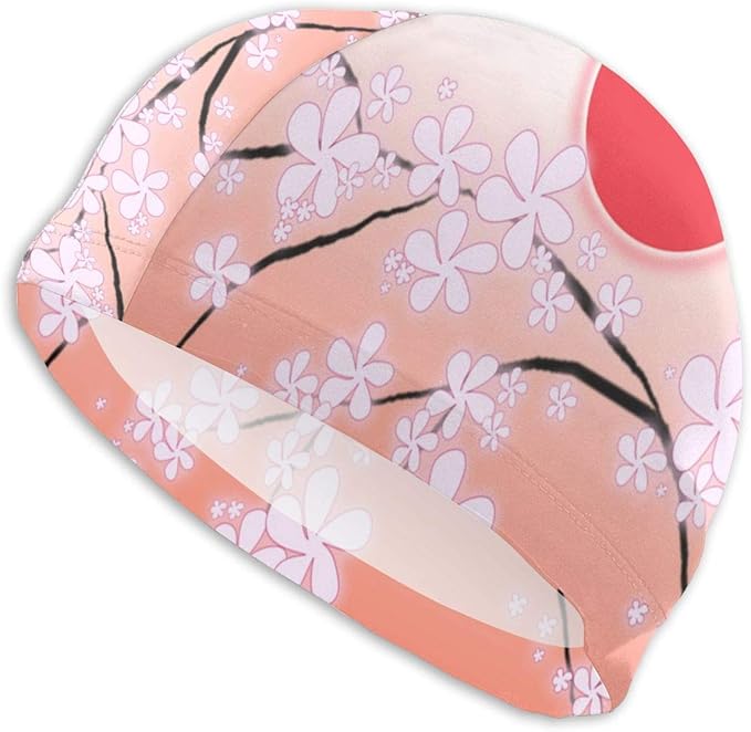 Lycra Swim Cap Asian Pink Blossom Japan for Long Hair
