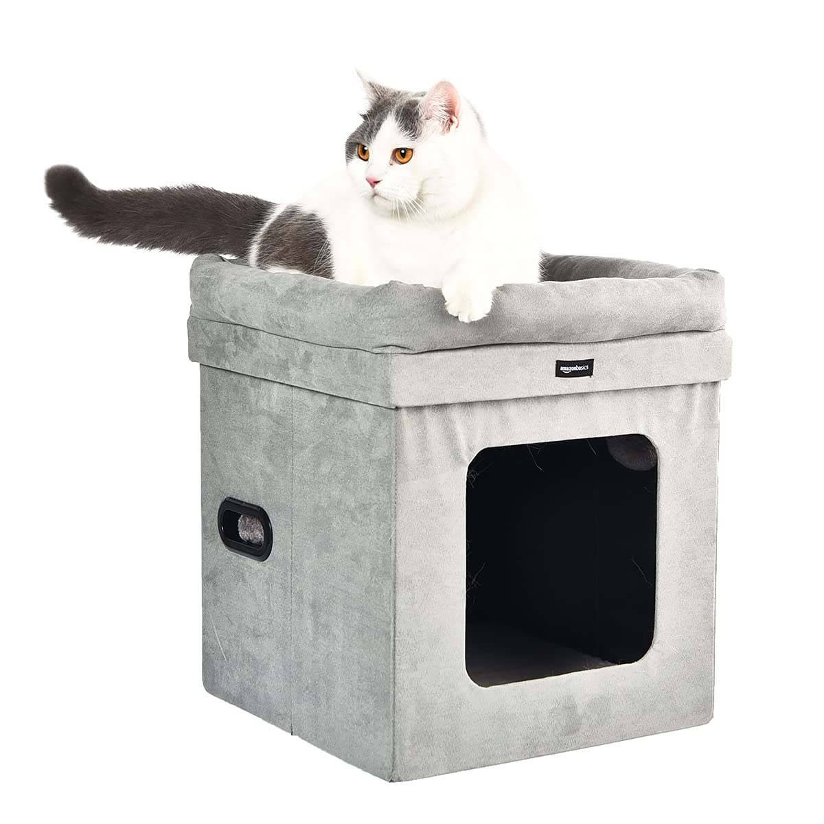 Amazon Basics Collapsible Cat House/Cat Bed for Indoor, Grey, 38 x 38 x 43 cm