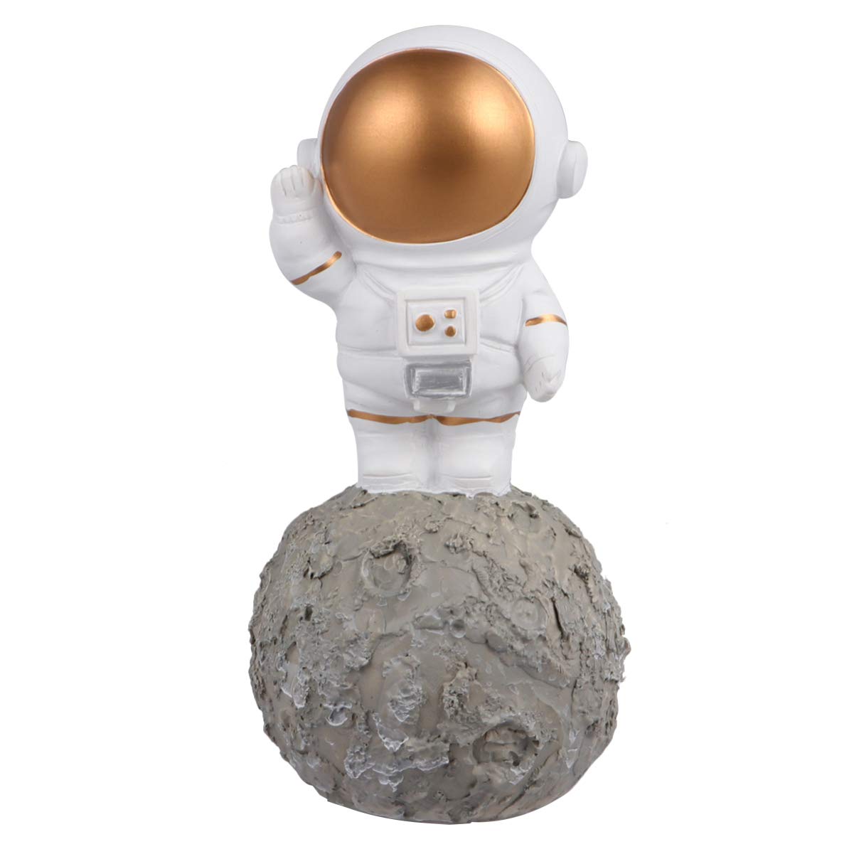 Amosfun Astronaut Figurine Resin Planet Spaceman Model Ornament Car Interior Figure for Astronaut Party Cake Topper Table Decoration (Gold)
