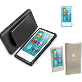 for Apple iPod Nano 7 Case, Belt Clip TPU Rubber Gel Soft Skin Case Cover for Apple iPod Nano 7th Generation 7G 7 + Clear Soft TPU Skin Case Cover (Black)