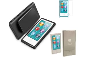 BESTFORYOU for Apple iPod Nano 7 Case, Belt Clip TPU Rubber Gel Soft Skin Case Cover for Apple iPod Nano 7th Generation 7G 7 + Clear Soft TPU Skin Case Cover (Black)