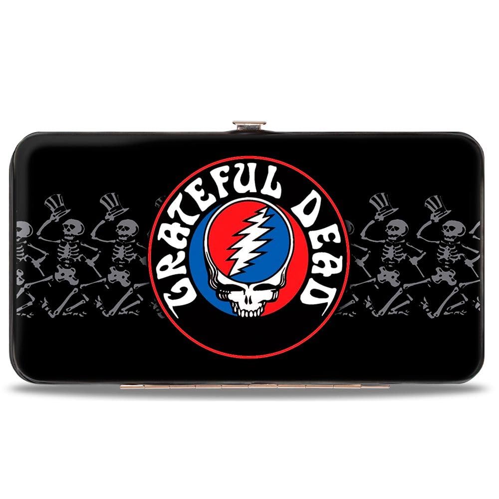 GRATEFUL DEAD Robar tu cara Logo/Esqueletos bailando Negro/Gris/Rojo/Blanco/Azul - Cartera con bisagras