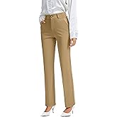 FUNYYZO Dress Pants Women's Stretchy Straight Leg Button Slacks Trousers with Pockets Casual Pants