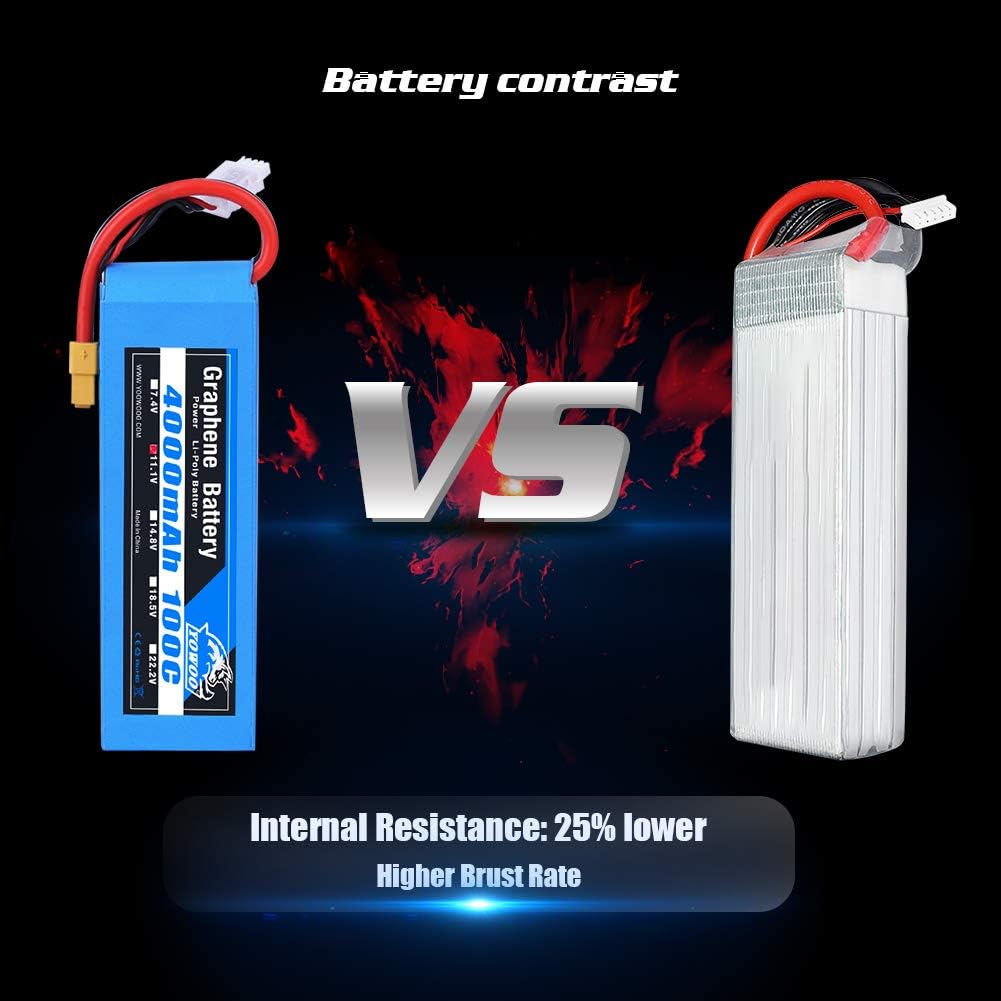 YOWOO Graphene Battery 3S 4000mAh 100C 11.1V Lipo Battery with XT60 / Deans T Plug for Traxxas 1/10 RC Car/Truck - Image 5