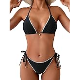 Women's Triangle String Cheeky Bikini Sets Sexy 2 Piece Swimsuit Halter Brazilian Bathing Suit