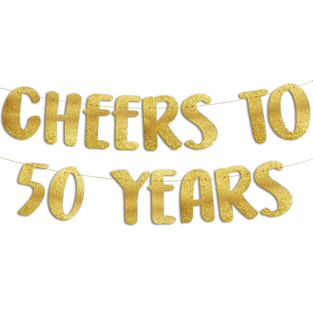 Pre-Strung Cheers to 50 Years Gold Glitter Banner - 50th Birthday and Anniversary Decorations for Men and Women - Party Supplies, Bunting Gifts and Wall Decorations