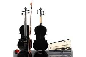 MYTUNES 1/4 Violin, Natural Solid Wood Satin Acoustic Violin Starter Kit with Case, Bow,Rosin and Chin Rest for Kids Beginner Students (1/4,Black)