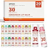 SPF 30 Sunscreen Lip Balm 20 Pack, Clear No White Cast, 10 Flavors | Protect Dry Chapped Lips with Vitamin E and Beeswax, Broad Spectrum SPF Lip Balm for Travel