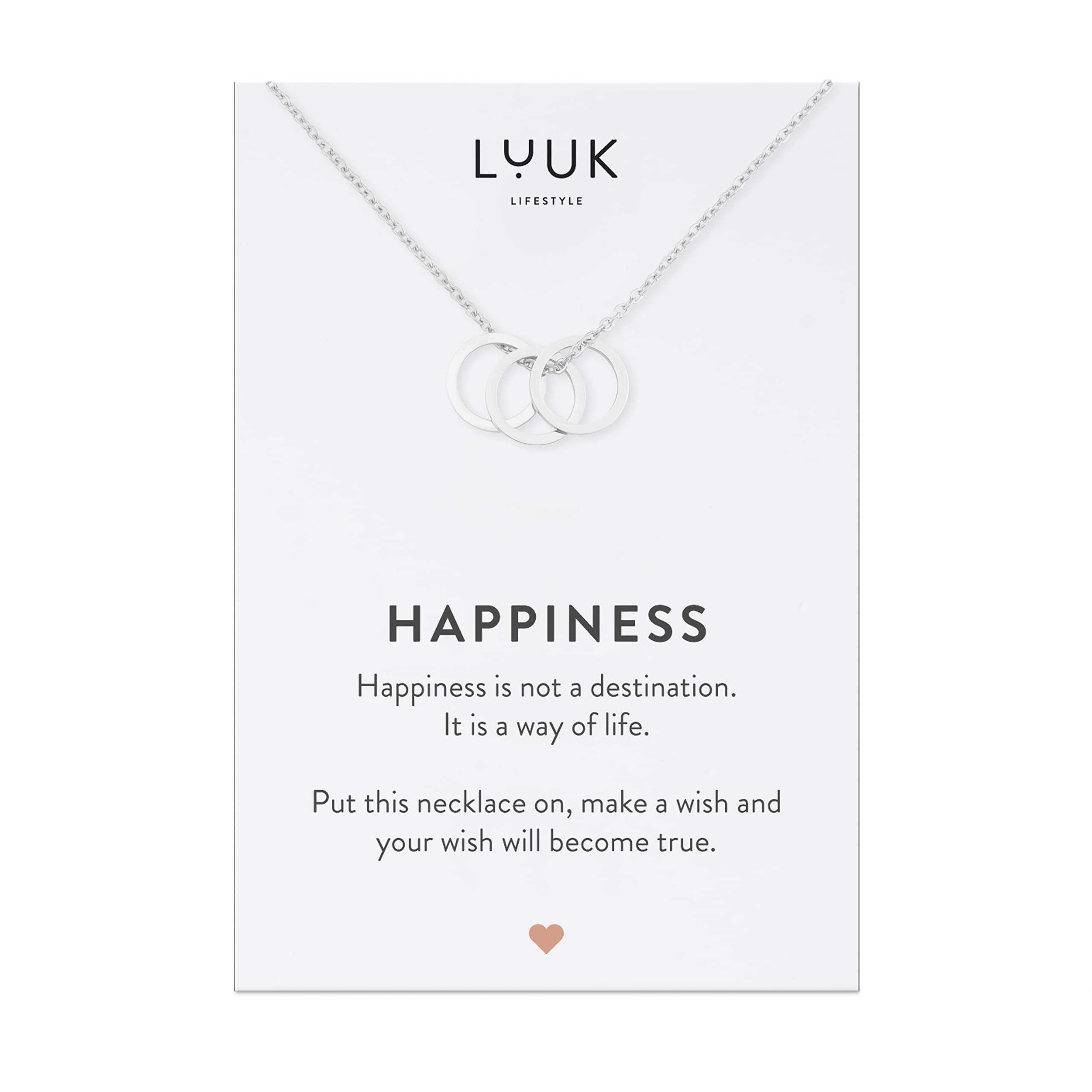 LUUK LIFESTYLE Stainless Steel Pendant Necklace for Women Waterproof Adjustable 50cm Chain Modern Necklace Gift for Her Silver Three rings