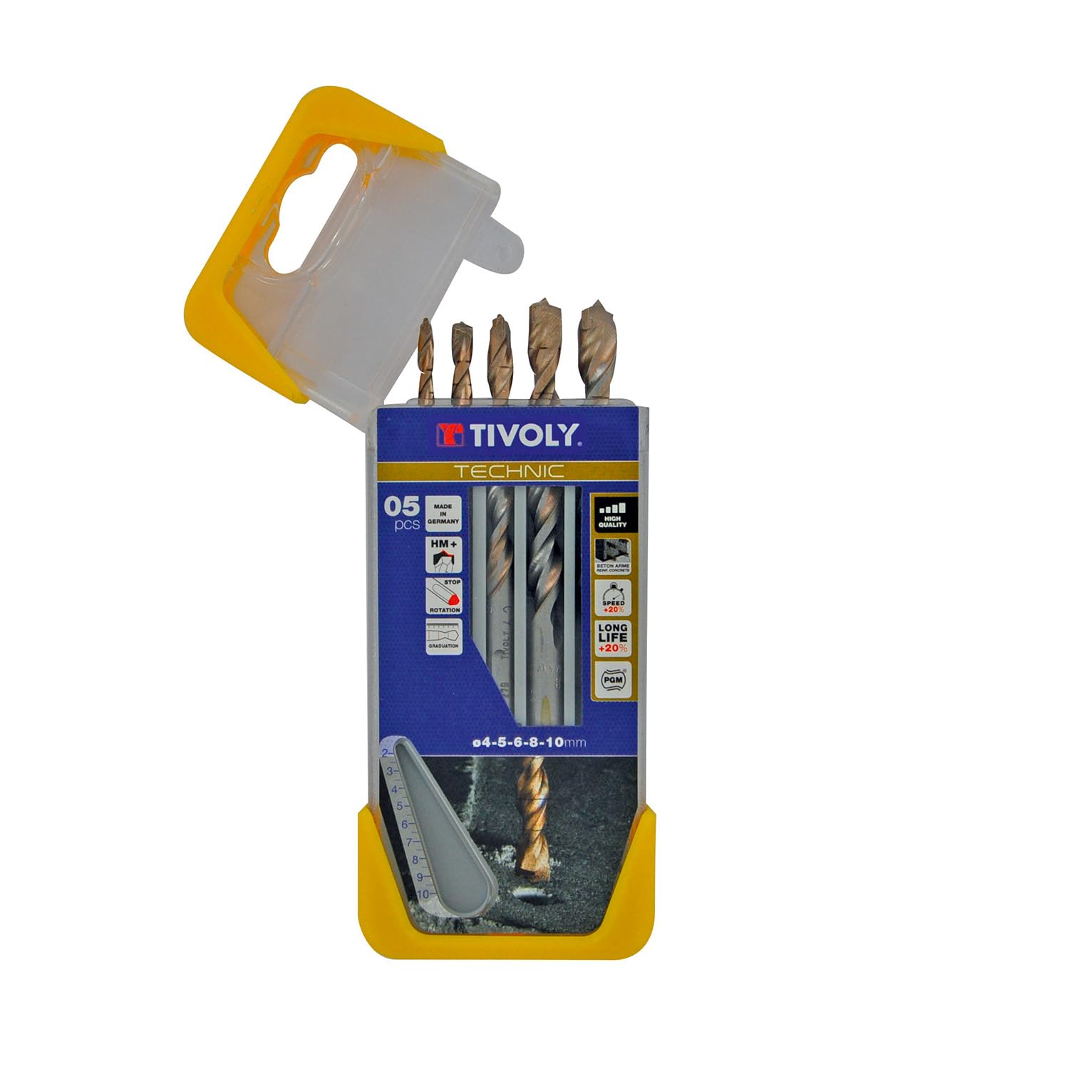 TIVOLY - High-Performance Concrete Drills Set - for Concrete, Stone and Granite Drilling - 5 SLR Graduated Drills Ø 5/32", 3/16", 15/64", 5/16", 25/64"