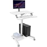 Mount-It! Mobile Computer Cart, Height-Adjustable Rolling Workstation with 28" Desktop, Keyboard Tray, Storage Shelves &amp; Locking Wheels, Mobile Computer Stand for Office, Classroom, or Home