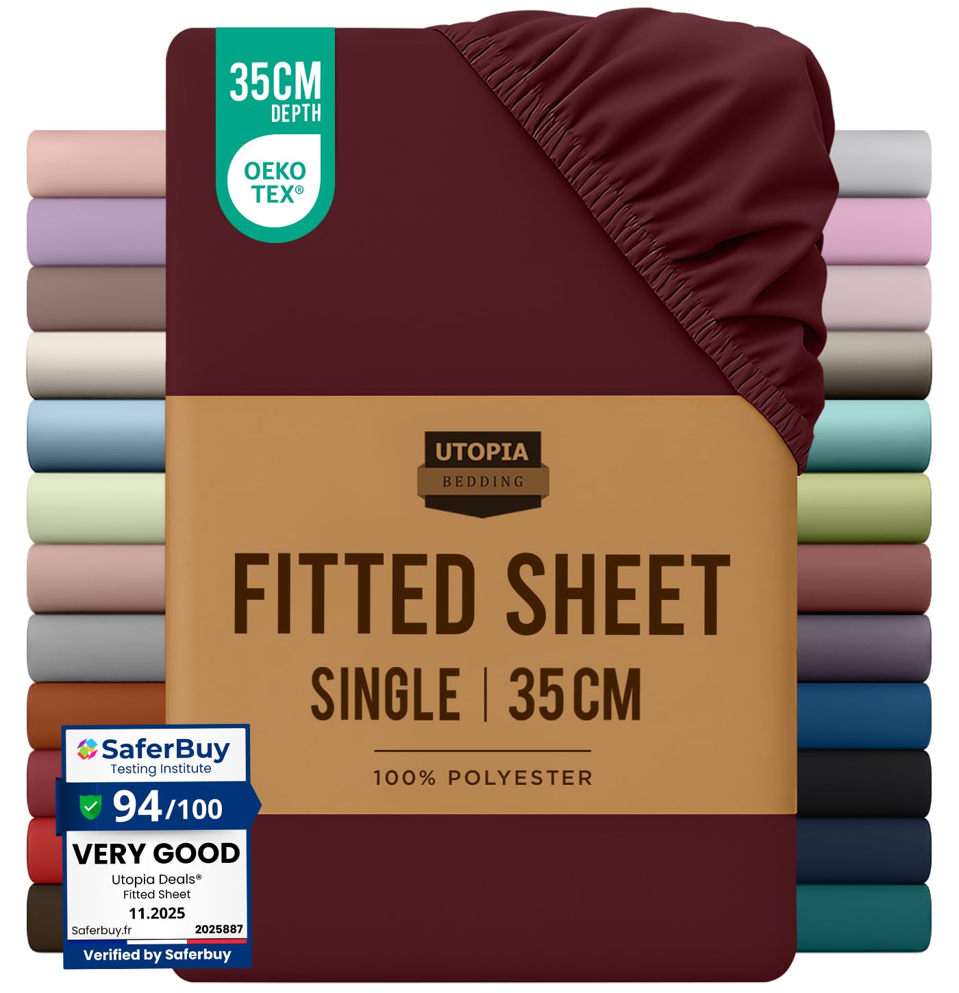 Utopia Bedding Fitted Sheet Single, Burgundy - Deep Pocket 14 inch (35 cm) - Easy Care - Soft Brushed Microfibre Fabric - Shrinkage and Fade Resistant - Bottom Sheet
