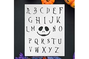 LIONX Alphabet Halloween Stencil, Nightmare Before Christmas Font Alphabet Stencil Template Reusable 8.5 x 11 Inches Alphabet Halloween for Painting on Walls, Wood, Glass, Scarpbooking, Arts and Crafts