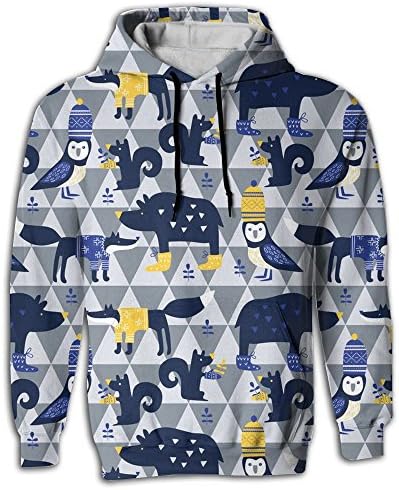 ROCK UP Men's Winter Animal Owl Fox Squirrel Long Sleeve Hoodie Sweatshirts