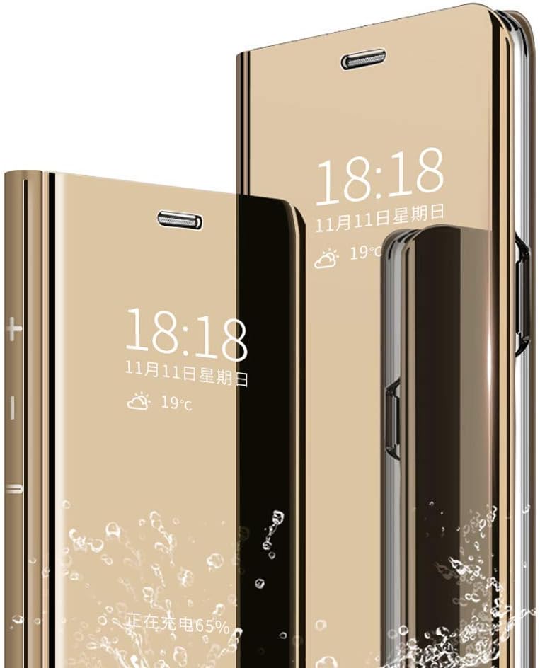 Xiaomi Mi Max3 case Design Luxury Bookstyle Clear View Window Electroplate Plating Stand Scratchproof Full Body Protective Flip Folio Ultra Slim Cover PU Mirror(Gold)