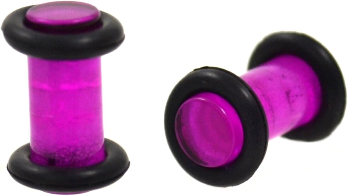 Pair (2) Purple Acrylic Ear Plugs Solid Transparent Gauges w/ORings 6G 4MM Jewelry