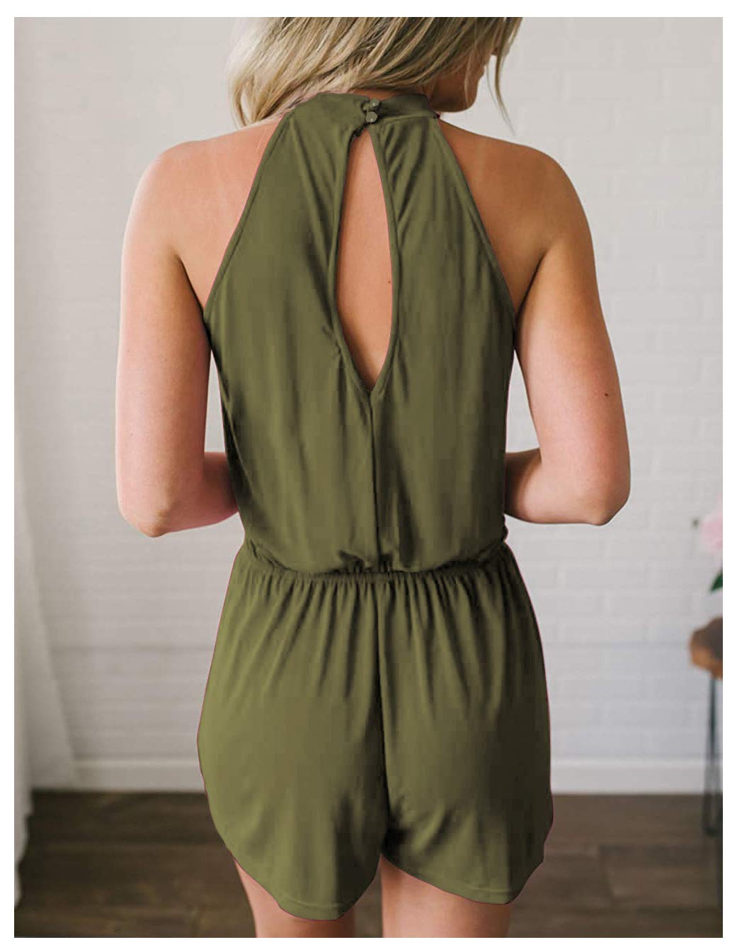 Annystore Women\'s Sexy Rompers - Summer Halter Neck Elastic Waist Sleeveless Jumpsuit Rompers Green M