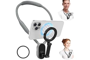 Keweis Magnetic Neck Phone Holder Cell Phone Mount, Hand Free POV/Vlog Flexible Phone Neck Holder Around Chest Stand Video Recording Fit for iPhone 15 14 13 12 Pro Max Plus Mini (Grey)