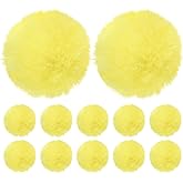 M METERXITY 12-Pack Faux Fur Pom Poms, 2.4 Inch/ 6 cm Soft Fluffy Pompoms Balls Faux Rabbit Fur with Elastic Loop for Hats/Bags/Keychains/Knitting Accessories/DIY Crafts [Bright Yellow]