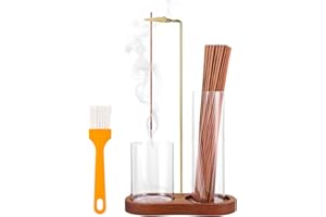ZEEFPOD 2 in 1 Incense Holder for Sticks with Glass Ash Catcher, Upside Down Anti-Ash Incense Stick Burner, Modern Vertical Incense Holder for Yoga, Spa, Meditation and Home Decor Reddish Brown