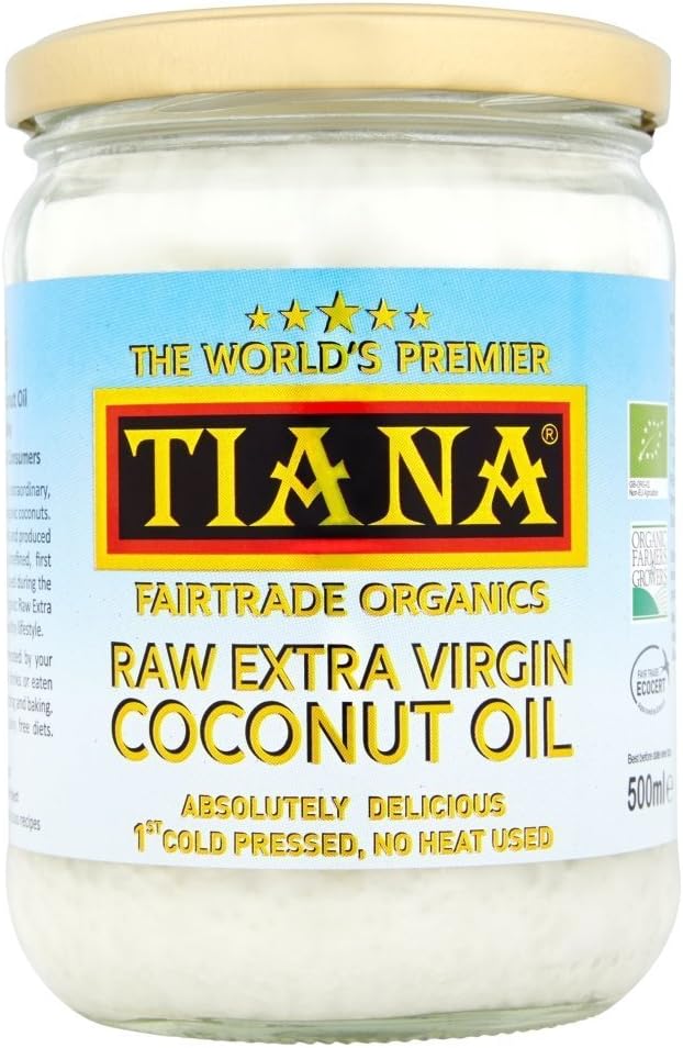 TIANA® Fairtrade Organic Raw Extra Virgin Cold Pressed Coconut Oil 500ML (500 ML Pack of 6)
