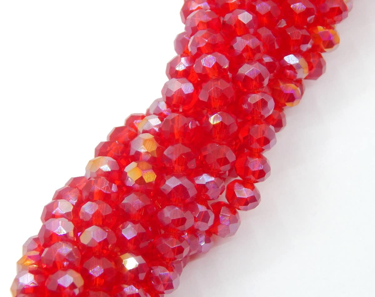 Czech Bohemian Crystal Pearls 4 mm Czech Pearls CZ Glass Cut Beads Faceted Rondelle Beads Glass Beads 1 Strand (Red AB)