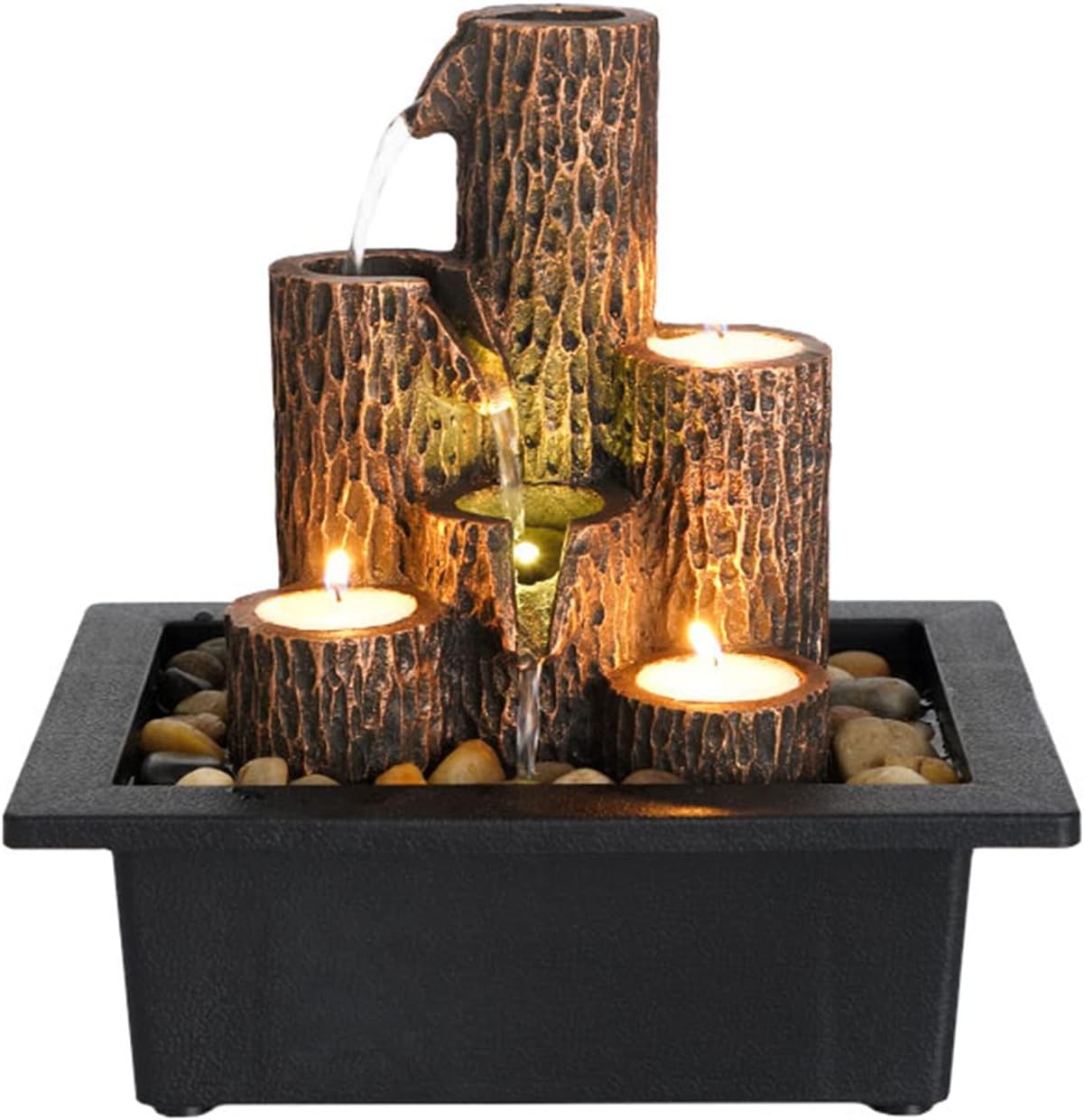 Indoor Fountains & Accessories - Indoor Tabletop Water Fountain, 3 Tier Lotus Leaf Desktop Fountain with ON/Off Switch and Natural River Rocks, Zen Relaxation for Office Living Room Bedroom Décor (D)