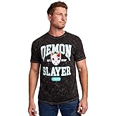 Demon Slayer Tanjiro Fox Mask Men's Black Mineral Wash Crew Neck Short Sleeve T-Shirt