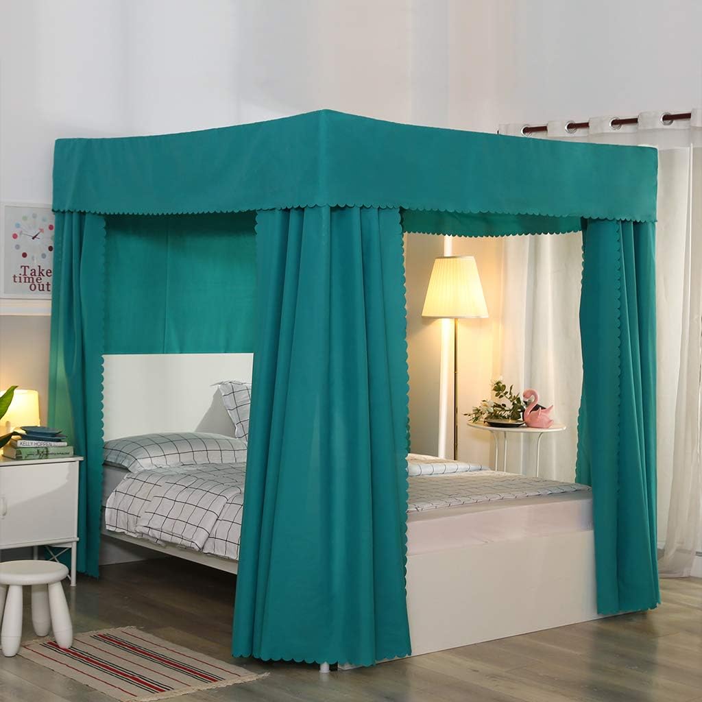 Homepingnew Cute 4 Opening Bed Curtain Canopy Post Bed Canopy Mosquito Net Bedroom Decoration for Adults Girls Bed Canopies Child Boys Gift (Solid Green, Full)