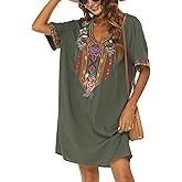 Higustar Women's Mexican Embroidered Dresses Peasant Tradition Bohemian Hippie Fiesta Plus Size Dress