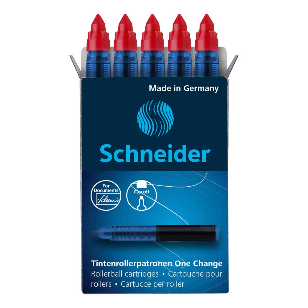 Schneider 185402 One Change Rollerball Pen (for One Change Rollerball Pen, 1 x 5 Pieces, Indelible, Non-Erasable) Red