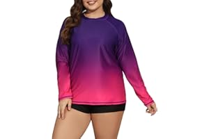 Halcurt Women's Plus Size Long Sleeve Rash Guard Swim Shirts UPF50+ Sun Protection Loose Fit Swimsuit Top