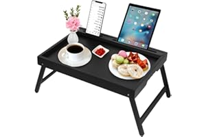 Bamboo Bed Table Tray with Foldable Legs, Large Breakfast Bed Tray, Portable Laptop Desk, Multi-Functional Breakfast Tray for