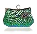 Latest Fashion Stylish Women Full Shining Sequins Beaded Rhinestone Peacock Embroidery Clutch Purse Handbag Evening Bag Hard Case with Rhinestone Studded Clip Closure for Lady with Metal Shoulder Straps-Blue