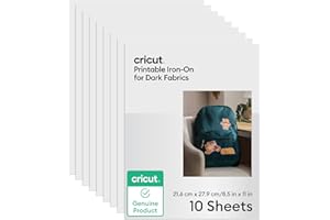 Cricut Printable Iron-On for Dark Fabrics, 10 sheets (8.5" x 11") - Print HTV Compatible with Inkjet Printers - For Joy Xtra, Explore, & Maker Machines